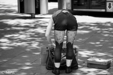 Queen Street Auckland city, black and white photo by Mike Wheelton